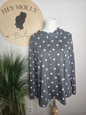 Hey Molly Gray Polka Dot Hooded Pullover
